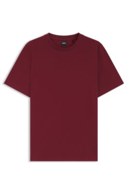 Hugo Boss Cotton-blend T-shirt With Bubble-jacquard Structure In Dark Red