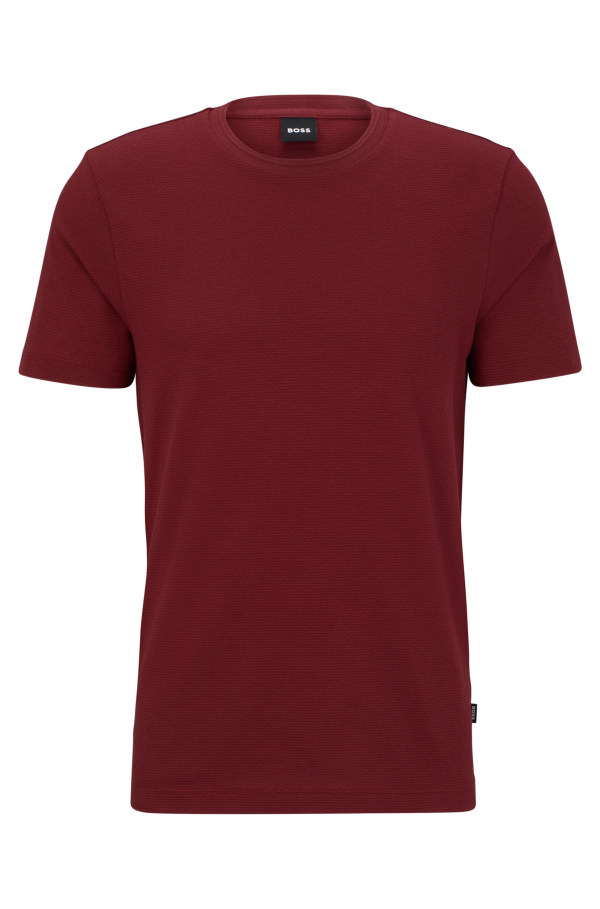 Cotton-blend T-shirt with bubble-jacquard structure, Dark Red