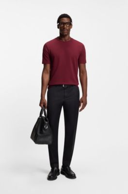 Bubble-jacquard structure T-shirt in a cotton blend, Dark Red