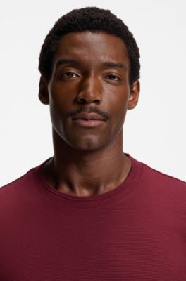 Bubble-jacquard structure T-shirt in a cotton blend, Dark Red