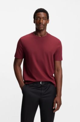 Bubble-jacquard structure T-shirt in a cotton blend, Dark Red