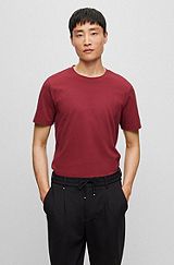 T-shirt en coton mélangé à la structure jacquard effet bulle, Rouge sombre