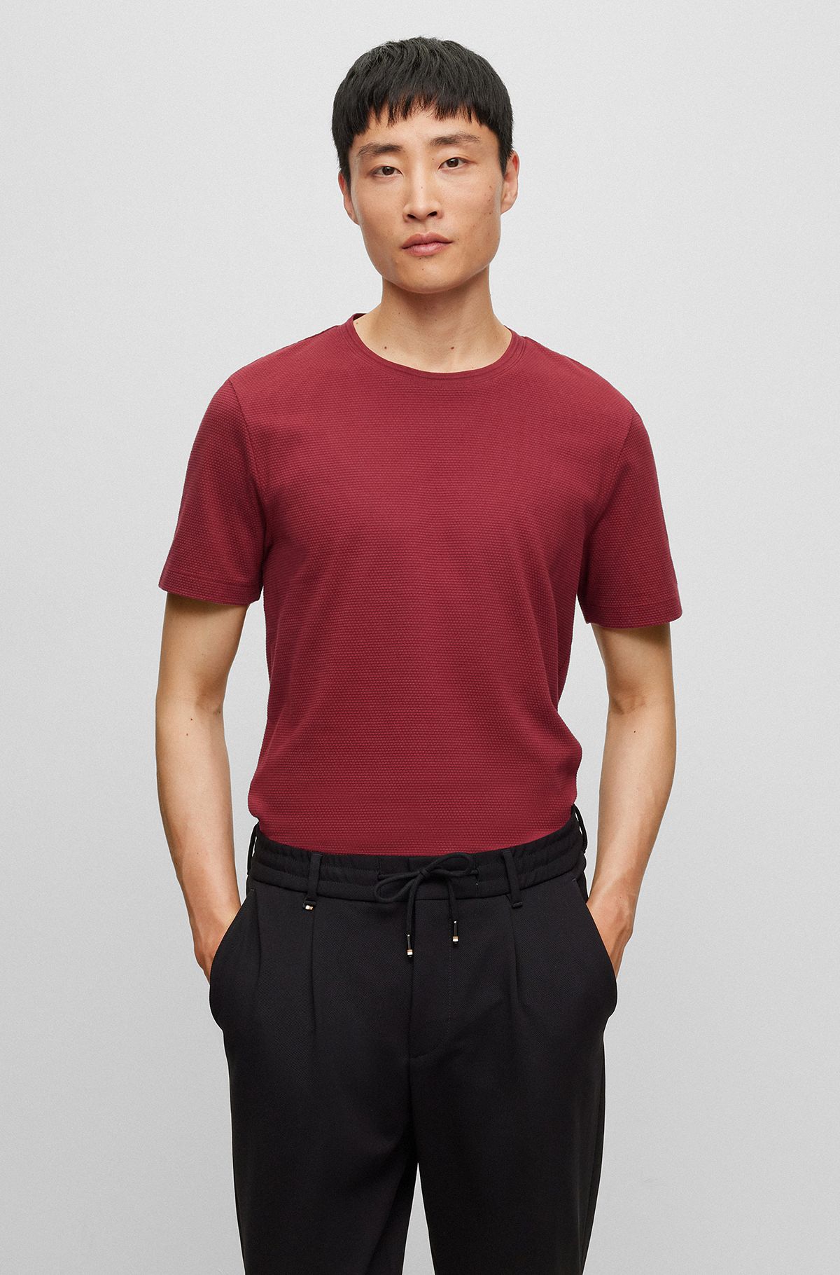 T-shirt with bubble-jacquard structure, Dark Red