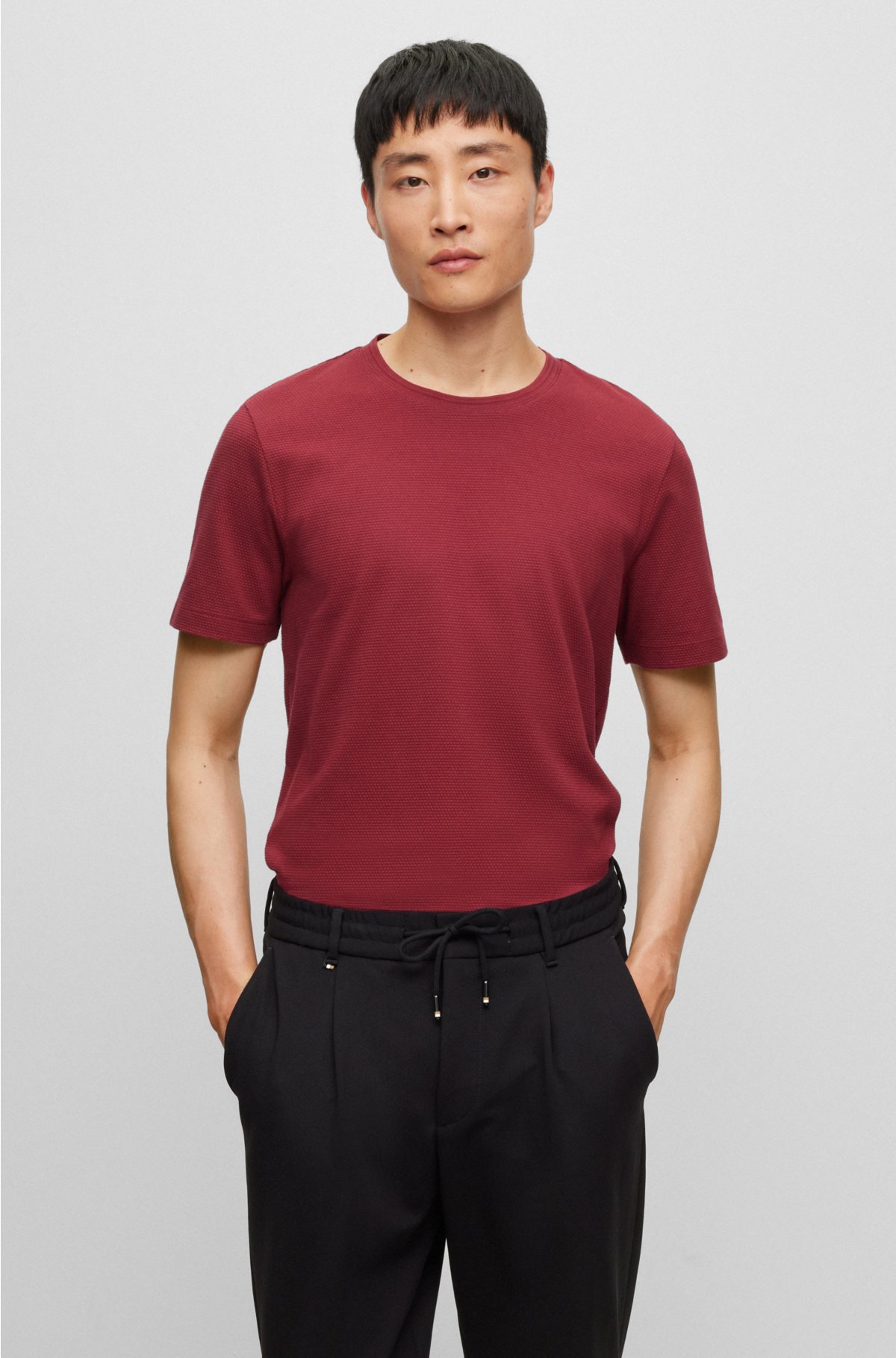 Antagelse Reporter undertøj BOSS - Cotton-blend T-shirt with bubble-jacquard structure