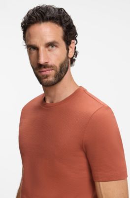 Camiseta en mezcla de algod&oacute;n con estructura de jacquard de burbujas, Rojo oscuro