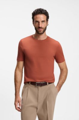 Bubble-jacquard structure T-shirt in a cotton blend, Dark Red