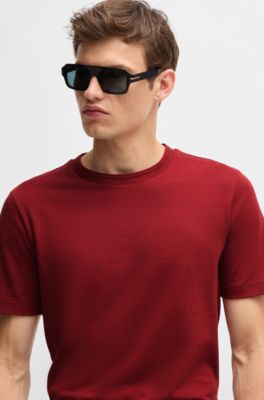 Bubble-jacquard structure T-shirt in a cotton blend, Red
