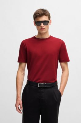 Bubble-jacquard structure T-shirt in a cotton blend, Red
