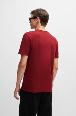 Bubble-jacquard structure T-shirt in a cotton blend, Red