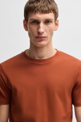 Camiseta en mezcla de algod&oacute;n con estructura de jacquard de burbujas, Naranja oscuro