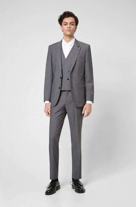 Three-piece suit in textured virgin wool, Light Grey