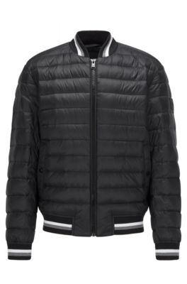 Hugo Boss Down Filled Bomber Jacket With Striped Trims In Black | ModeSens