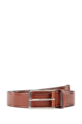 BOSS - Pin-buckle belt in vegetable-tanned leather