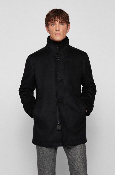 BOSS - Wool-blend regular-fit coat with removable inner bib