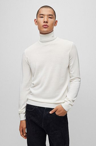 Turtleneck sweater in extra-fine merino wool, White