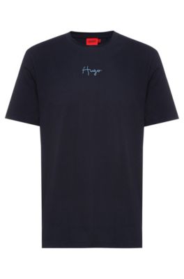 HUGO - Organic-cotton T-shirt with embroidered handwritten logo