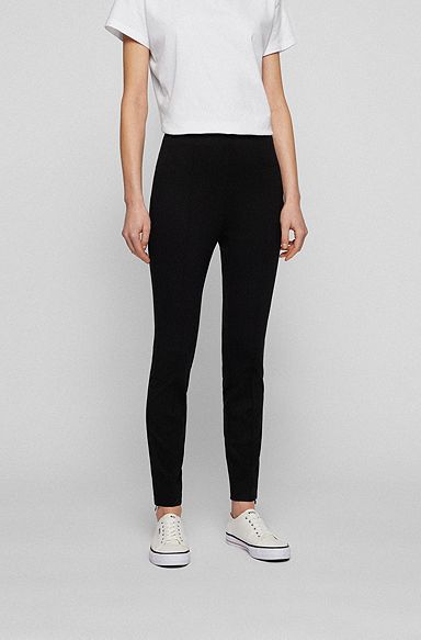 Skinny-fit pintuck leggings with zipped hems, Black