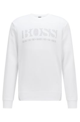 BOSS - Slim-fit crew-neck sweatshirt with pixellated logo