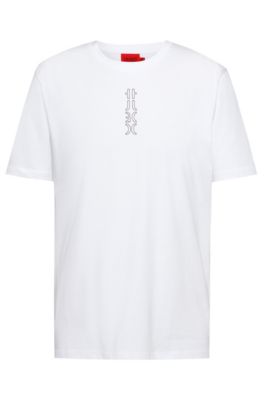 HUGO - Camiseta de algodón orgánico con logo recortado