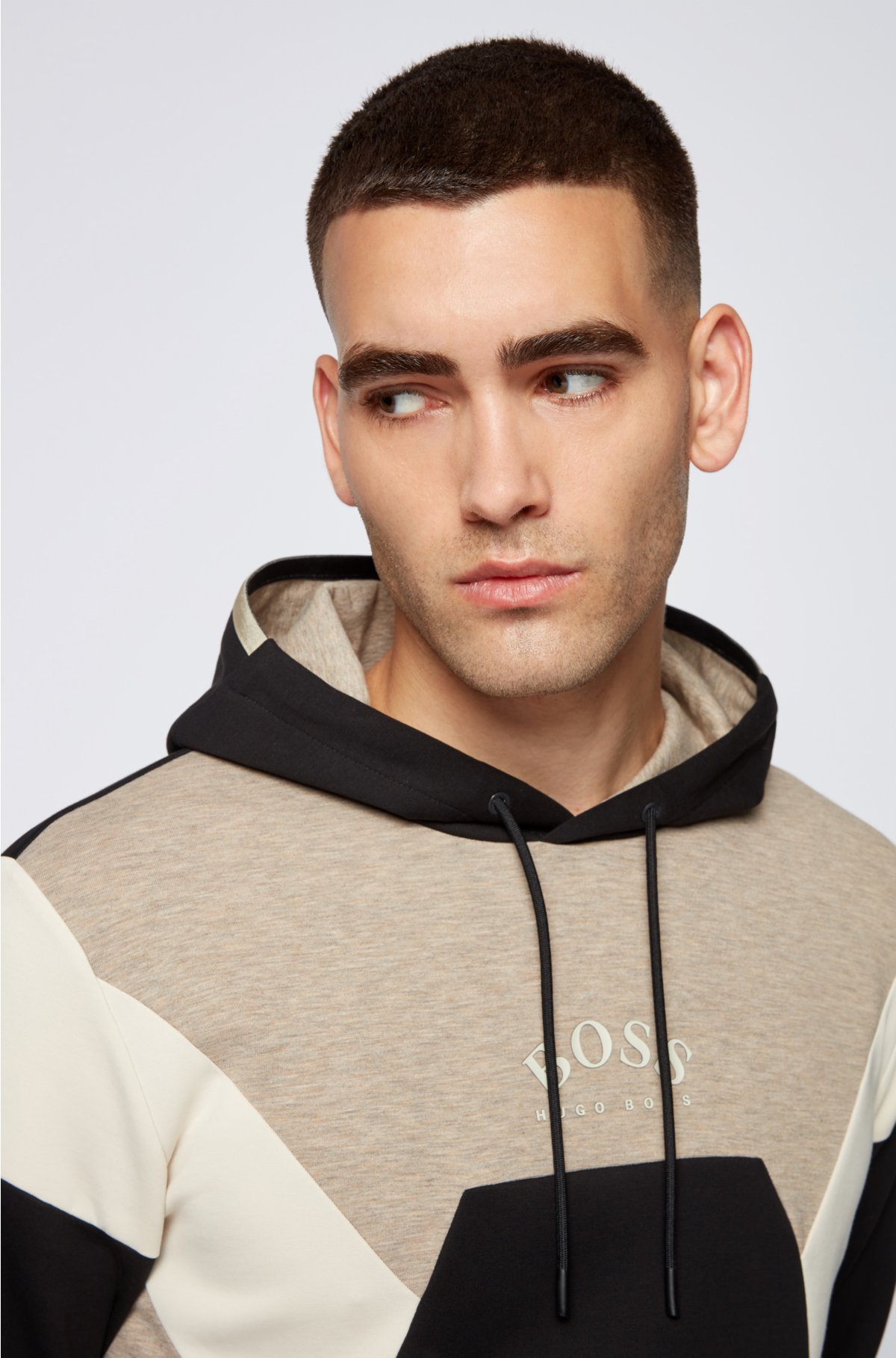 fly ler klient BOSS - Colour-blocked hooded sweatshirt in a cotton blend