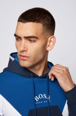 BOSS - Colour-blocked hooded sweatshirt in a cotton blend
