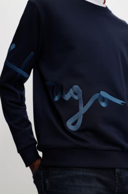 HUGO - Handwritten-logo-embroidered sweatshirt in organic cotton