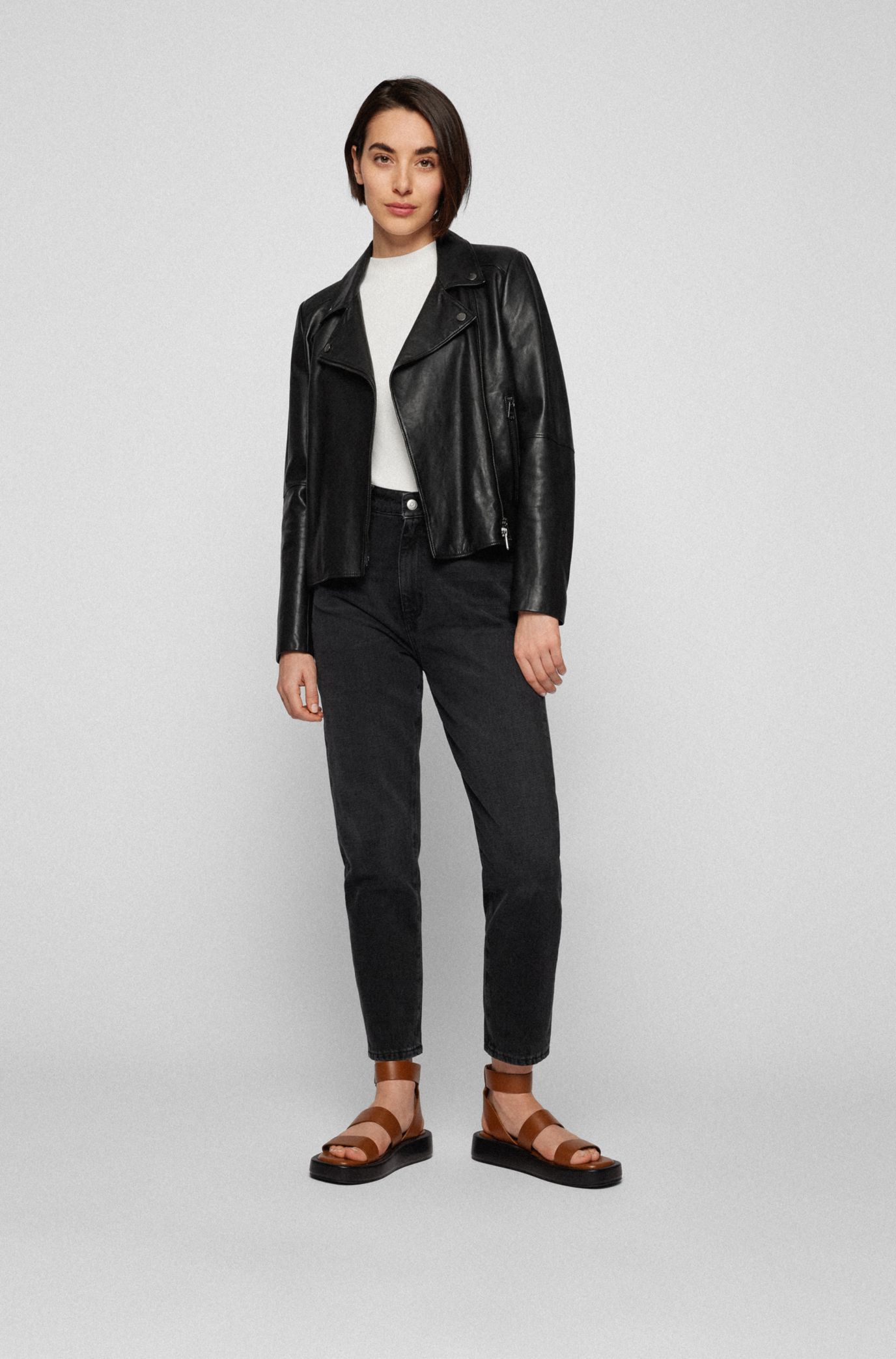 Hugo boss ladies outlet leather biker jacket