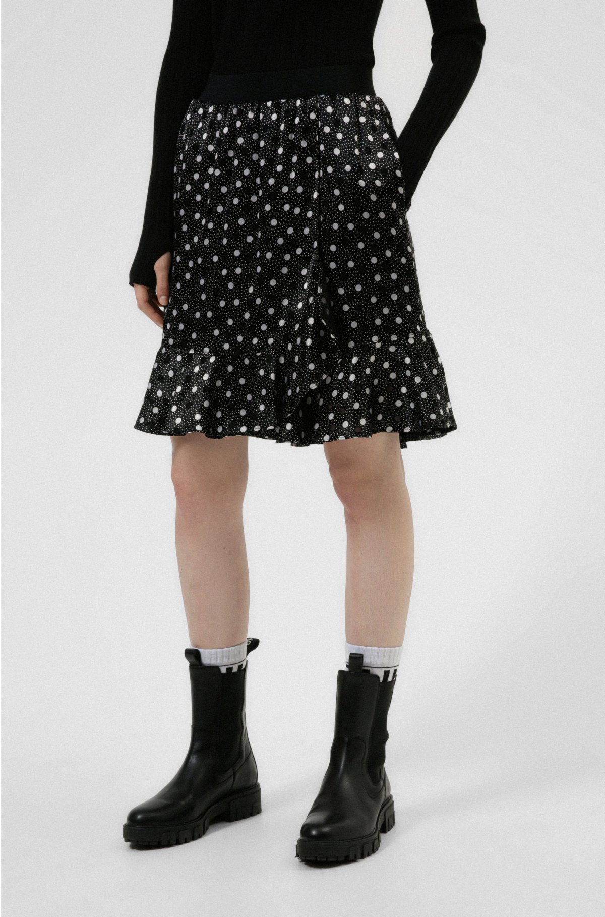 HUGO - Minifalda con estampado lunares y de volante