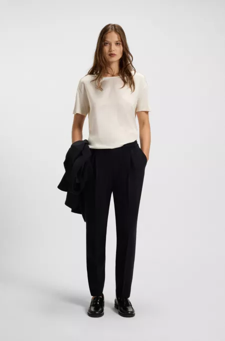 Regular-fit T-shirt with stretch-silk front