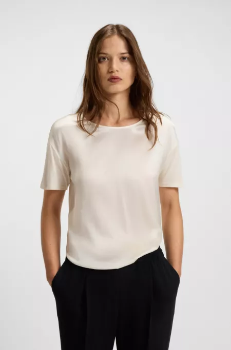 Regular-fit T-shirt with stretch-silk front