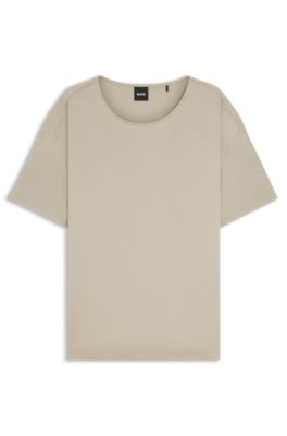 Camiseta regular fit con parte delantera de seda el&aacute;stica, Beige claro