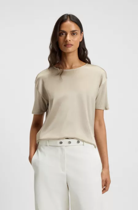 Regular-fit T-shirt with stretch-silk front