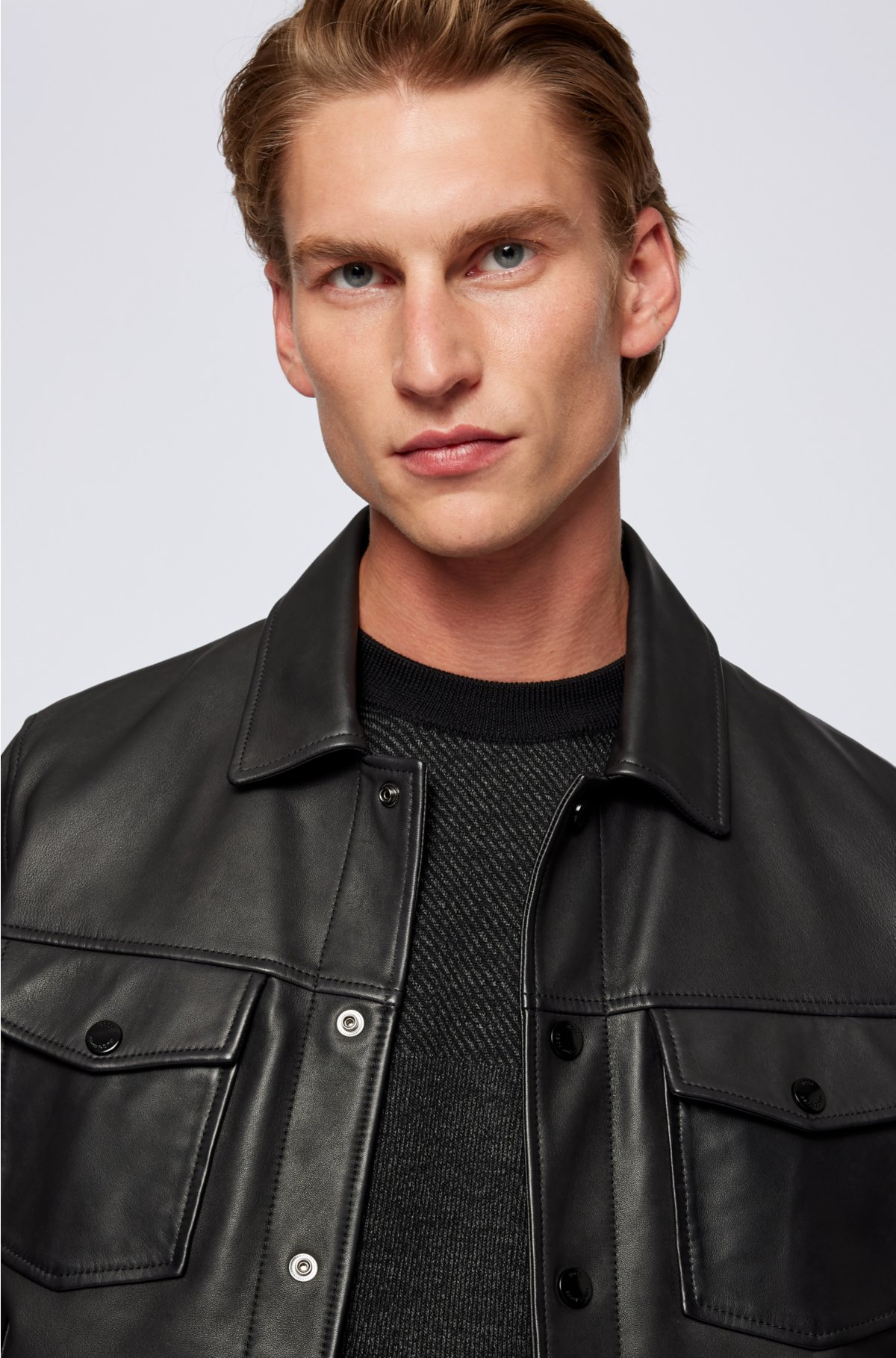 Patchworked Portrait Mixed Leather And Cotton Jacket - Men - Ready-to-Wear