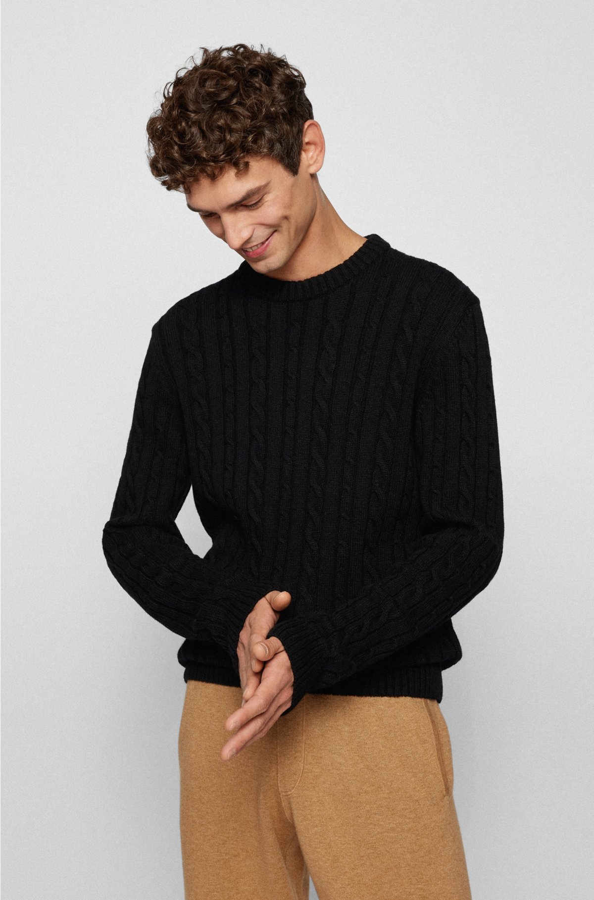 BOSS - Regular-fit sweater with cable-knit structure