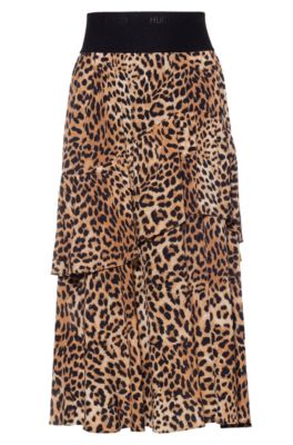 HUGO - Leopard-print A-line skirt with logo waistband