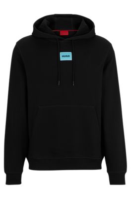 Shop Hugo Cotton-terry Hoodie With Logo Label In Black