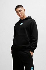 Cotton-terry hoodie with logo label, Black