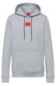 Hooded sweatshirt in terry cotton with red logo label, Dark Grey