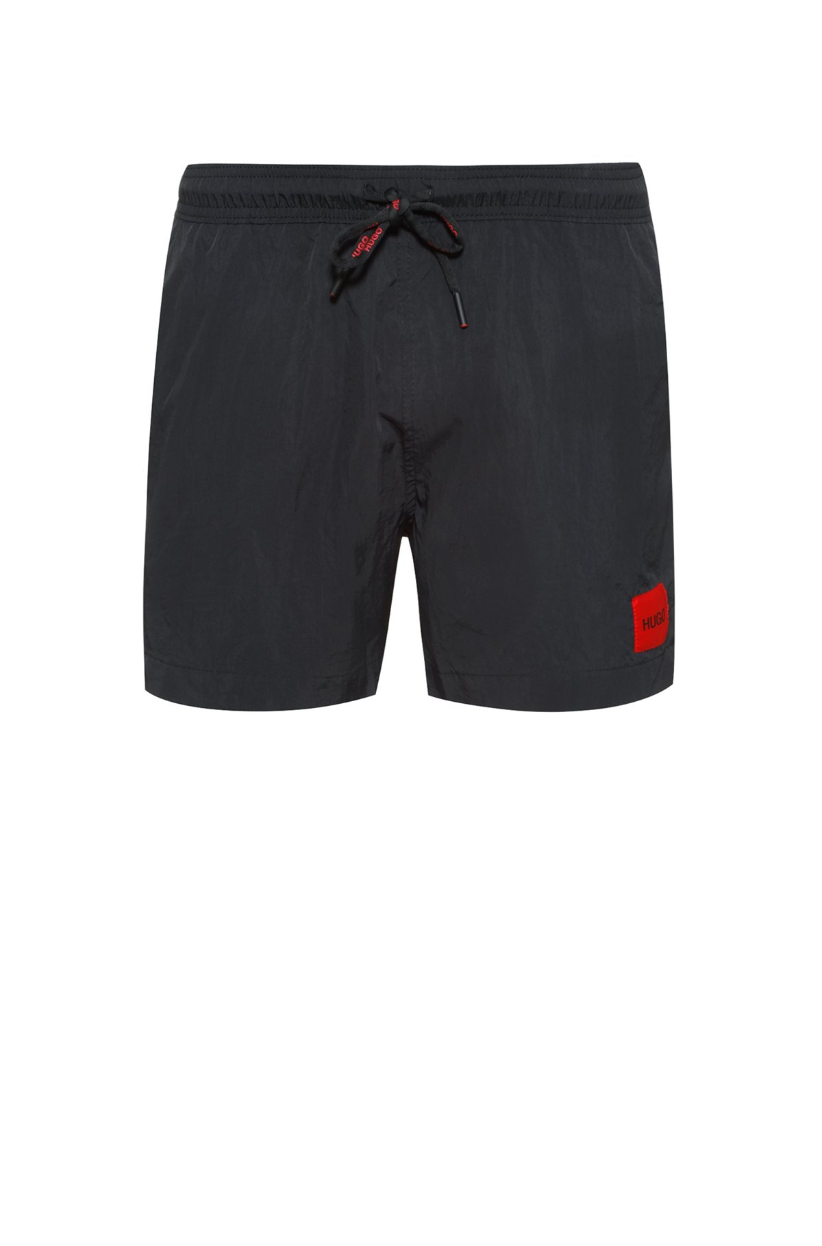 Quick-drying swim shorts in recycled fabric with logo label, Black