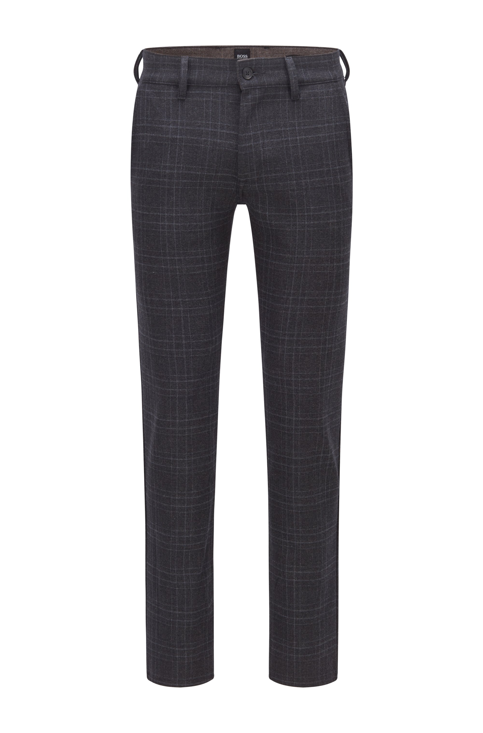 Slim-fit trousers with brushed tonal check, Black