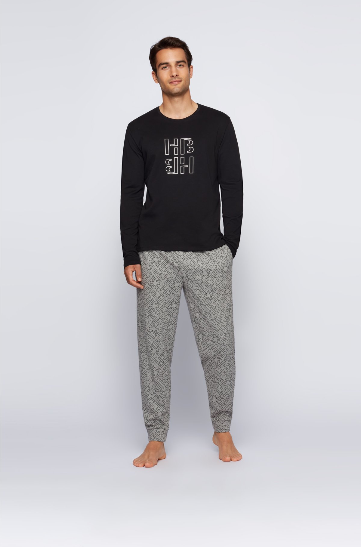 BOSS - Conjunto de pijama de algodón interlock con estampado