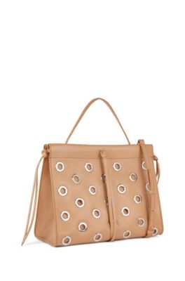 Hugo Boss Metallic-eyelet tote bag in leather with lace details. 5