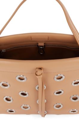 Hugo Boss Metallic-eyelet tote bag in leather with lace details. 4