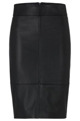 Hugo Boss Regular-fit Pencil Skirt In Leather In Black
