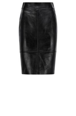 Hugo Boss Regular-fit Pencil Skirt In Leather In Black