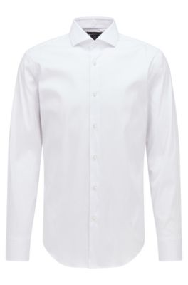 Hugo Boss Slim-fit Shirt In Easy-iron Cotton-blend Poplin In White