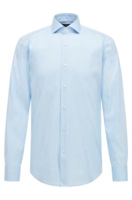 Hugo Boss Slim-fit Shirt In Easy-iron Cotton Poplin In Light Blue