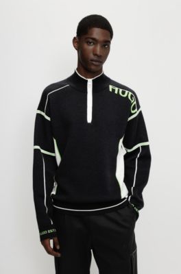 HUGO - Oversized-fit logo sweater with zipped neckline
