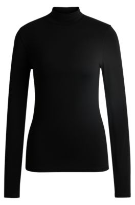 Hugo Boss Extra-slim-fit Long-sleeved Top With Mock Neckline In Black