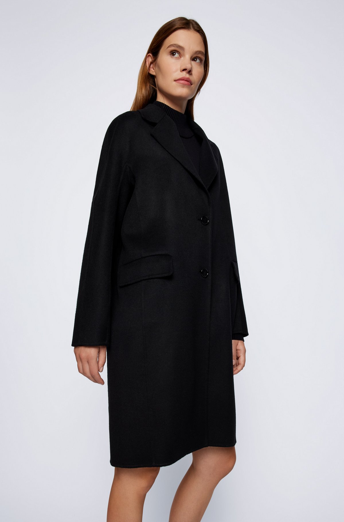 Wool-blend coat with notch lapels, Black